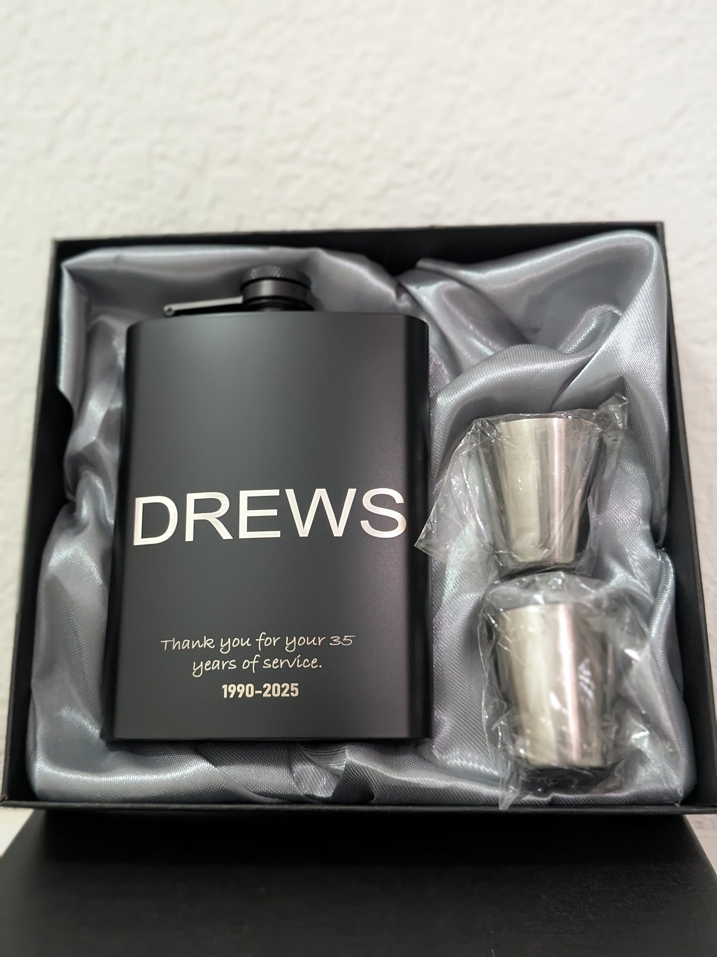 Engraved Black Stainless Steel Flask
