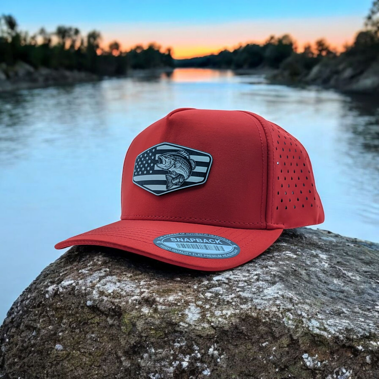 US Flag with Fish 5 Panel Water-Repellent Snapback