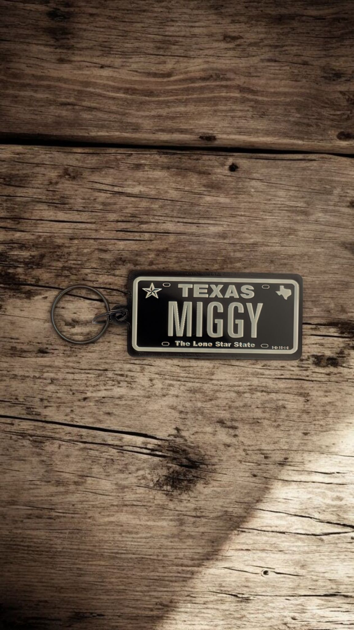 Texas Vanity License Plate Black Acrylic Keychain